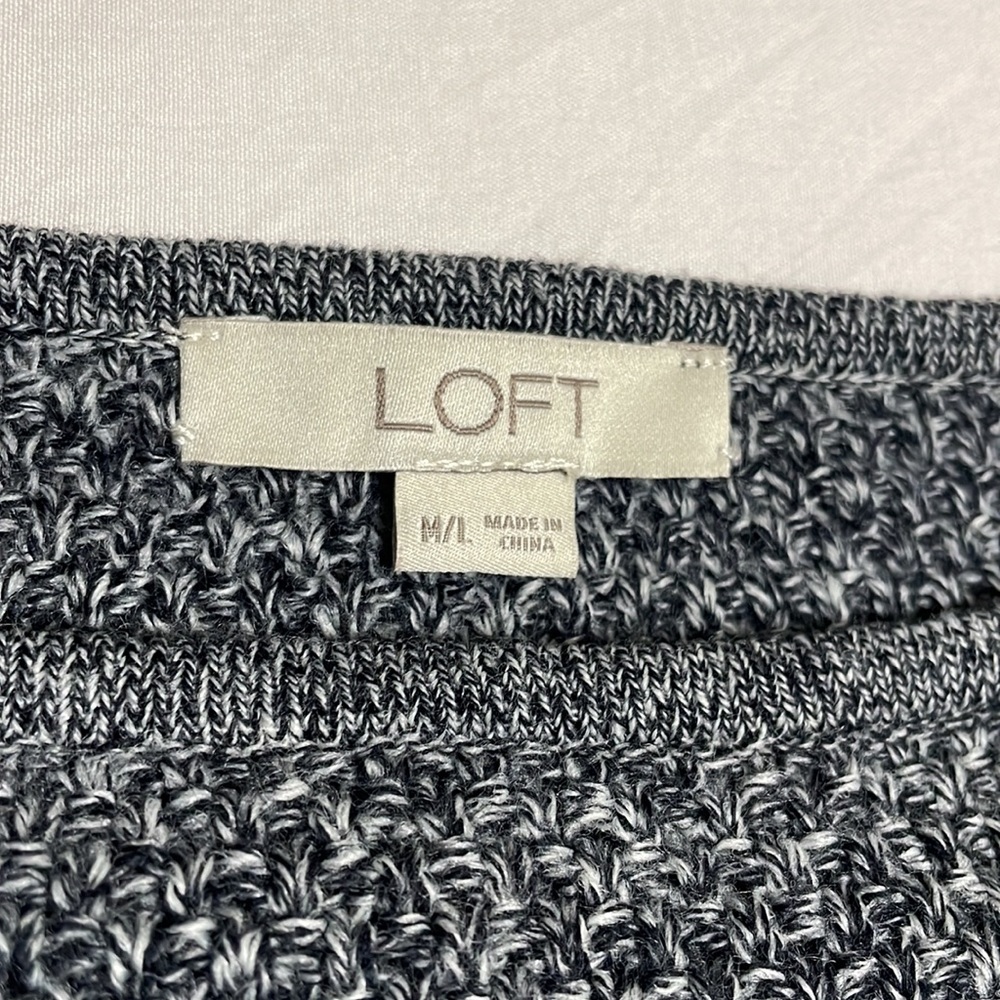 LOFT Poncho Style Black/Navy/Cream Sweater Size M/L - Picture 7 of 10